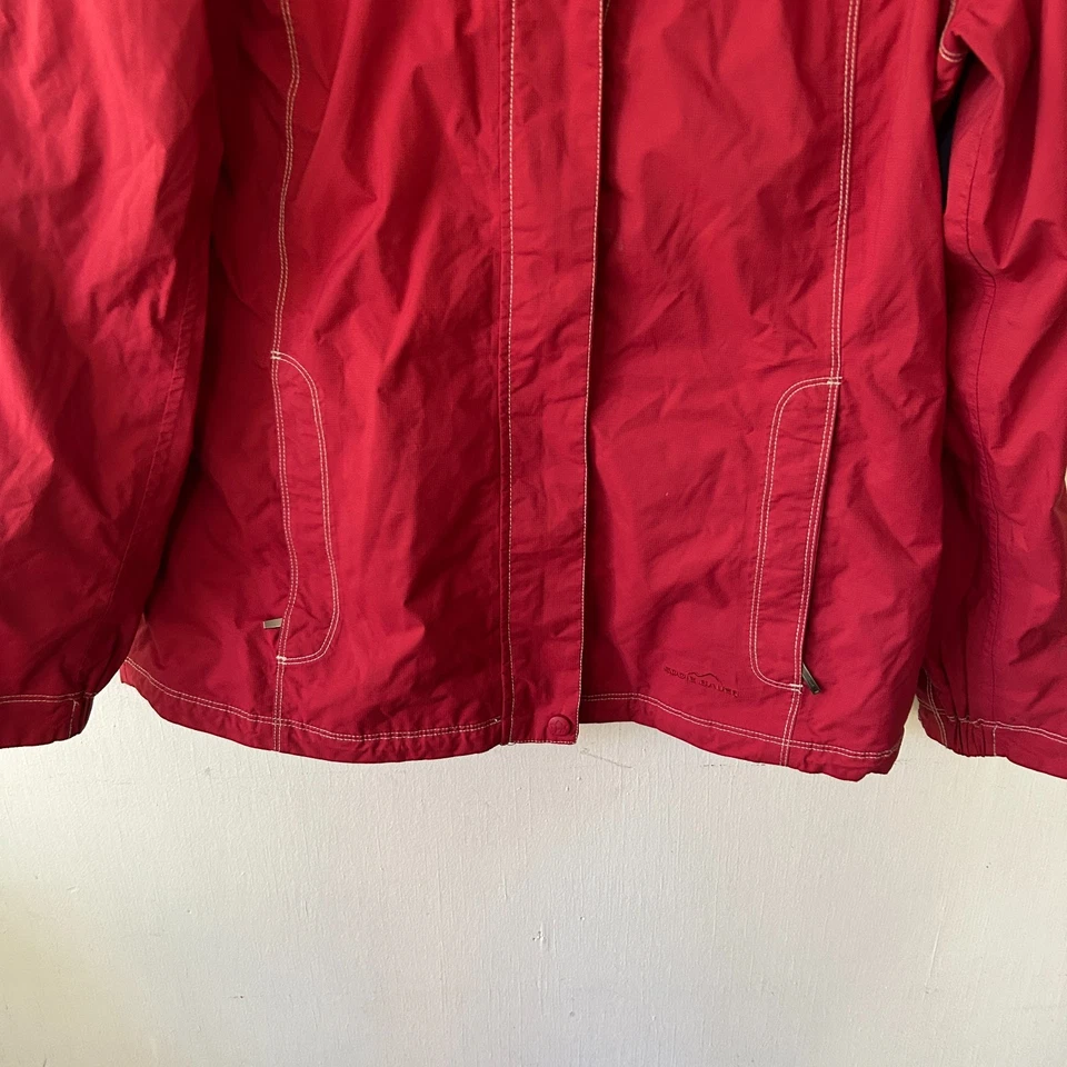 Casaco de chuva feminino Eddie Bauer Weather Edge grande vermelho com capuz respirável zíper - Imagem 2 de 4