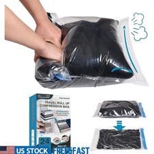 Compression Travel Bags Space Saver Clothes Easy Roll Closure Reusable New