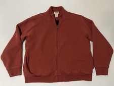 Katahdin Iron Works LL Bean Sherpa Lined Full Zip Sweater Sz L Rust Orange Heavy