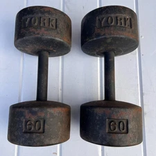 Vintage York Roundhead Dumbbells 60 lbs pair Iron Stamped USA Pounds