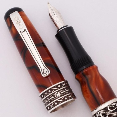Curtis Australia Luxury Regal Fountain Pen - Amber w/Sterling Trm, Med 14k (NOS)