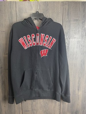 Wisconsin Badgers Vintage Black Embroidered Hoodie Mens M  Pullover NCAA Y2K