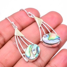 Mermaid Dream Abalone Shell Gemstone 925 Silver Two Tone Earring 1.95" E40