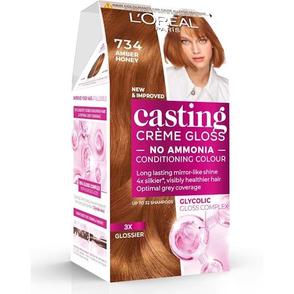 3 x L'Oreal Casting Creme Gloss Semi-Permanent Hair Colour 734 Amber Honey
