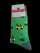 Men's Different Touch Green Golf Cart Novelty Dress Socks Size 10-13