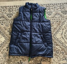 Boys Kids Lands End Navy Blue Green Shell Puffer Vest Size M 10-12