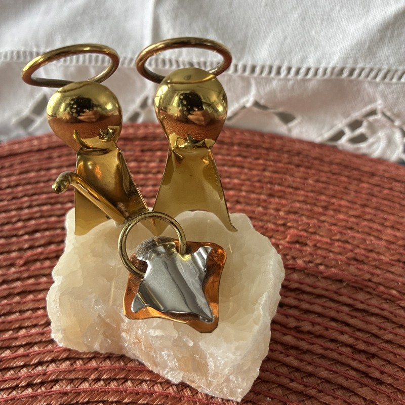 Vintage Couple Angels with Jesus Figurines Brass/ Raw Quartz's