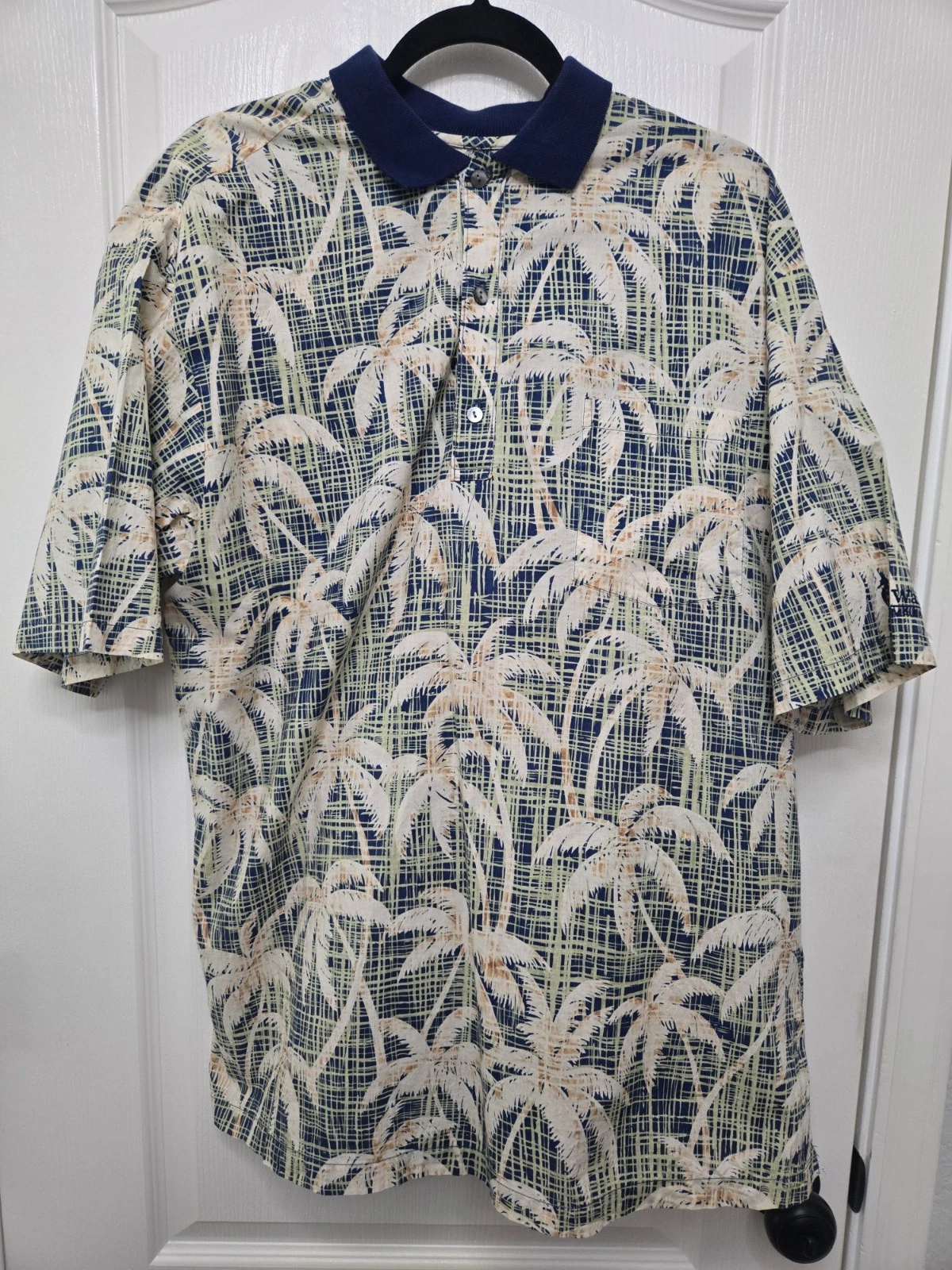 Tori Richard Honolulu Men's LARGE "Wailea Maui" Cotton Lawn Aloha Polo Made USA