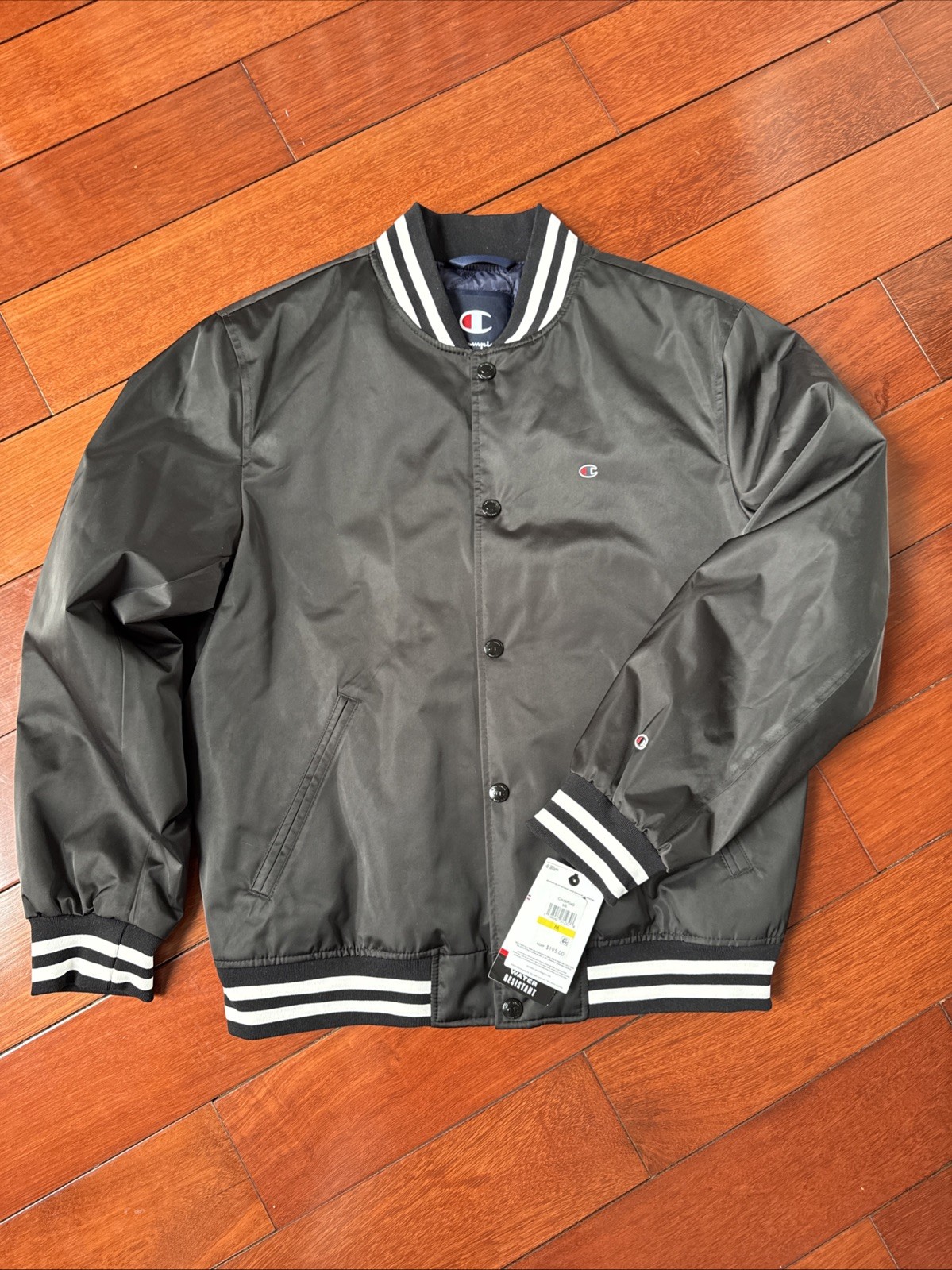 Champion Men's Medium Black Varsity Water Resistant Jacket Z