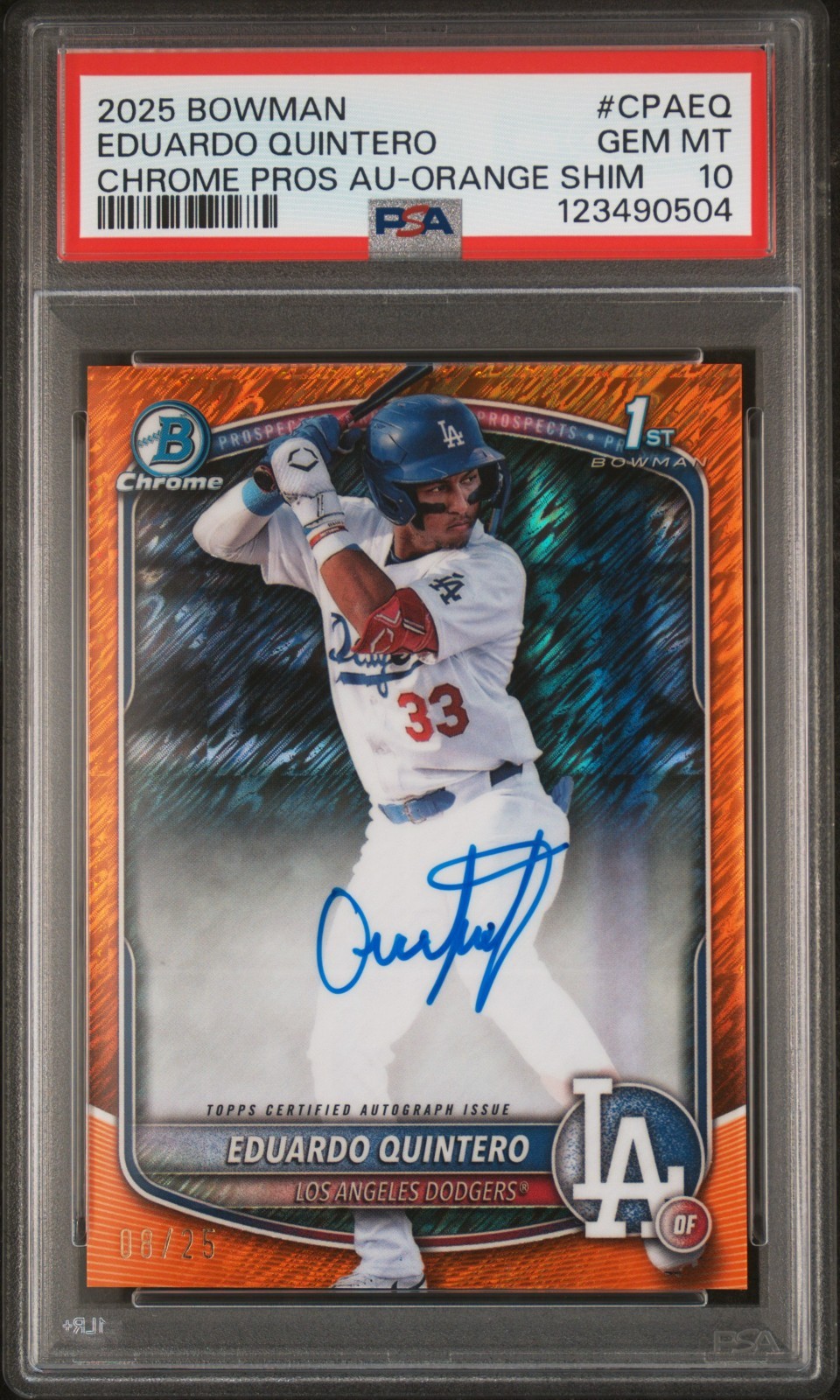 2025 Bowman Eduardo Quintero 1st Chrome Orange Shimmer Auto /25 - PSA 10