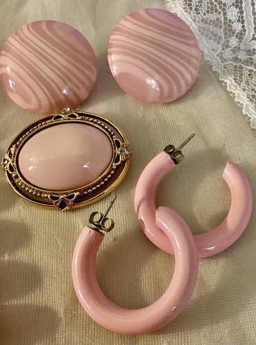 Lotto gioielli misti pastello rosa vintage 8 pezzi - Foto 2 di 6