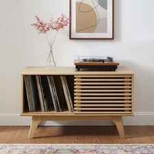 Modway Render Mid-Century Modern 37" Vinyl Record Display Stand in Oak