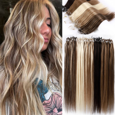 Clearance Micro Loop Ring THICK 100%25 Remy Human Hair Extensions Tips Beads US
