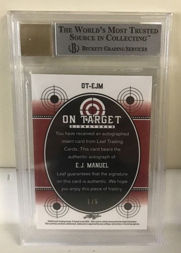 BGS 9 2013 Leaf Valiant Draft On Target Black AUTO EJ Manuel RC #d 1/5 BILLS - Picture 2 of 2
