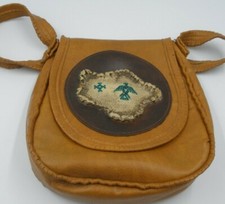 Vintage 70s Crossbody Handbag Hand Tooled Leather Aztec Southwestern Sewn Patch