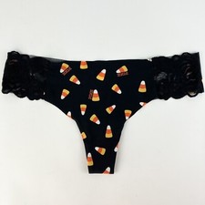 Victoria's Secret Pink Halloween Low Rise Thong Panties S Candy Corn Trick Treat