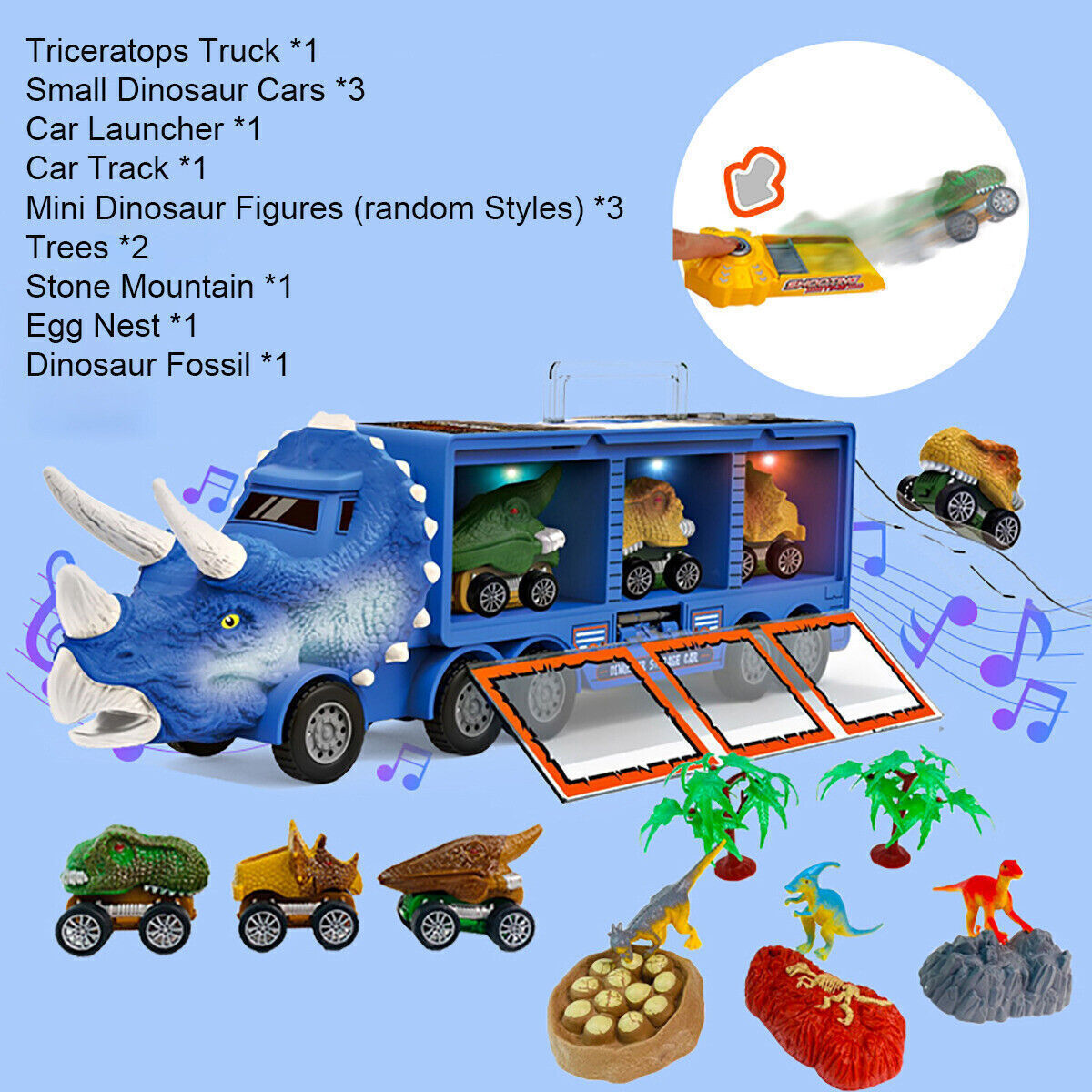 Kids Dinosaur Truck Toy Gift Storage Car Transport Carrier Model Music Light UK