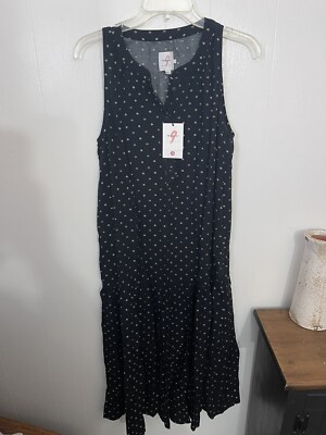 The Nines by HATCH Dress S Black Sleeveless Midi Rayon Button Front NWT
