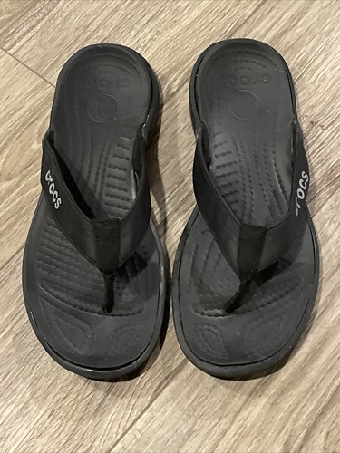 CROCS Black Fabric Flip Flop Sandals 