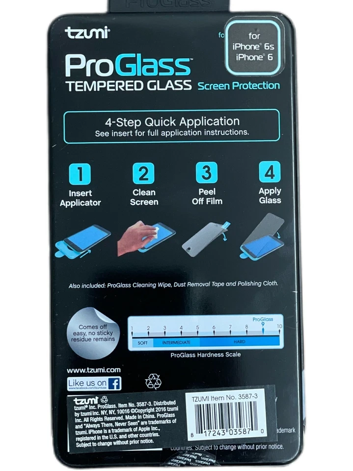 2 X Twin Packs Tzumi ProGlass iPhone 6/6S 钢化 9H 硬度屏幕保护膜 — 第 2/3 张图片