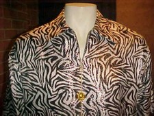 NWT MEN CREME DE SILK ZIPPER PULLOVER SHORT SLEEVE METALLIC ZEBRA SILK SHIRT MED