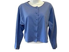 VICTORIA SECRET Gold Label Pajama Top Cropped Size SMALL Blue Cotton Polka Dot