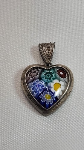GlassOfVenice Murano Glass Millefiori Heart Pendant – Handmade In Italy, Gold Starry Night