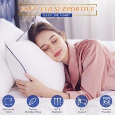 Bed Pillows Set of 2 Gusseted Neck Support Soft Pillow For Side  Back Sleepers