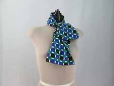 Geometric Print Silky Rectangular Scarf Blue Green Black Circles A226
