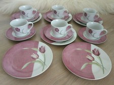 Gallery by Inhesion Kaffeeservice 6 x Kaffeegedeck je 3tlg. lila Tulpen 