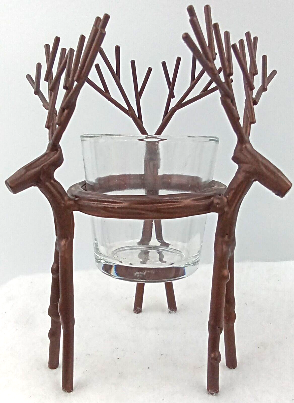 Bronze Brown Metal Deer Votive Candle Holder with Glass Antlers