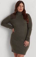Ralph Lauren Womens Faux Leather Trim 100% Wool Dress Size 3X NWT $265