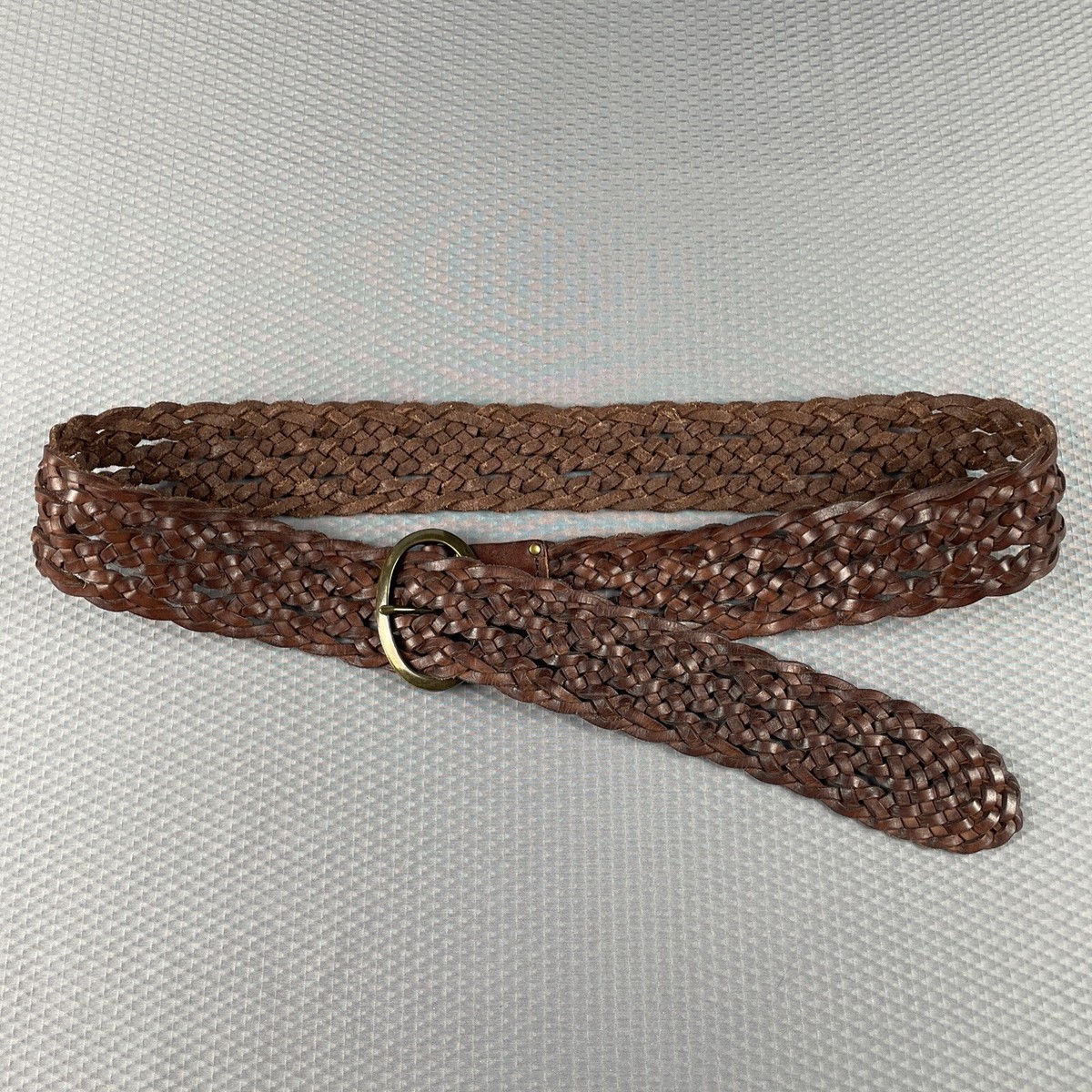 New! Tommy Bahama Brown Leather Wide Woven Antique Brass Buckle Belt, S TOMMY BAHAMA Belt Women main image 3
