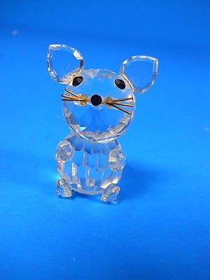 crystal Cat Kitty Mouse Rat Glass Figurine metal whiskers 1.5'' black eyes nose