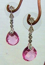 AMETHYST  DIAMOND EARRINGS 14KT WHITE GOLD DROP DANGLERS  NICE 