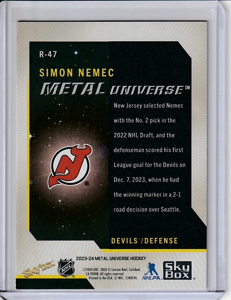 2023-24 Metal Universe Simon Nemec R-47 Skybox Premium Prospects Rookie Card RC - Image 2 of 2