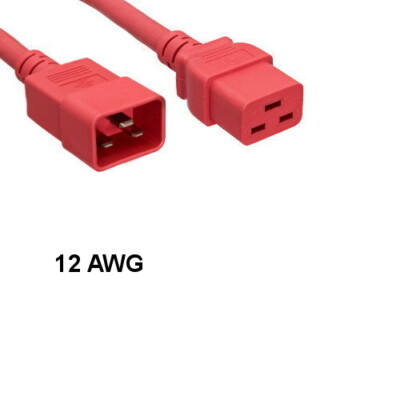 [Lot10] Red 2Ft Heavy Duty Power Cord IEC60320 C19 to C20 12AWG 20A/250V PDU UPS