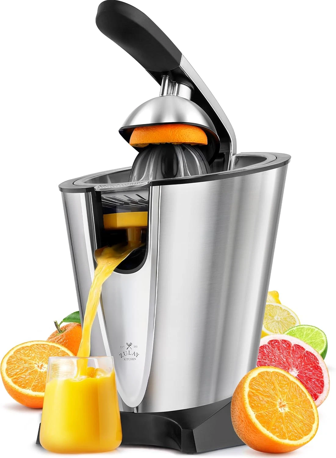 Zulay Electric Citrus Juicer - Powerful, Quiet, Stainless Steel, Easy Clean
