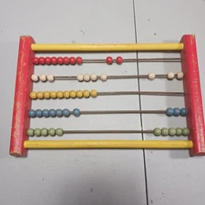 Vtg Rainbow Wooden Bead Abacus Child's Math Counting Toy (R)