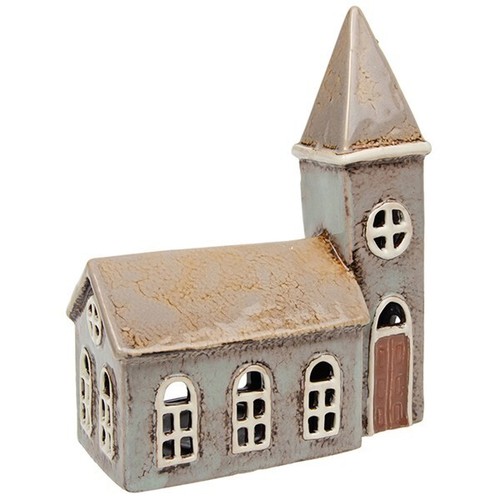 Church With Steeple Village Pottery Collection Ornament Tealight Candle Holder - Picture 2 of 3