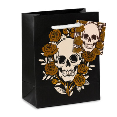 Geschenktüte Puckator Metallic Totenköpfe und Rosen klein Geburtstagsgeschenk