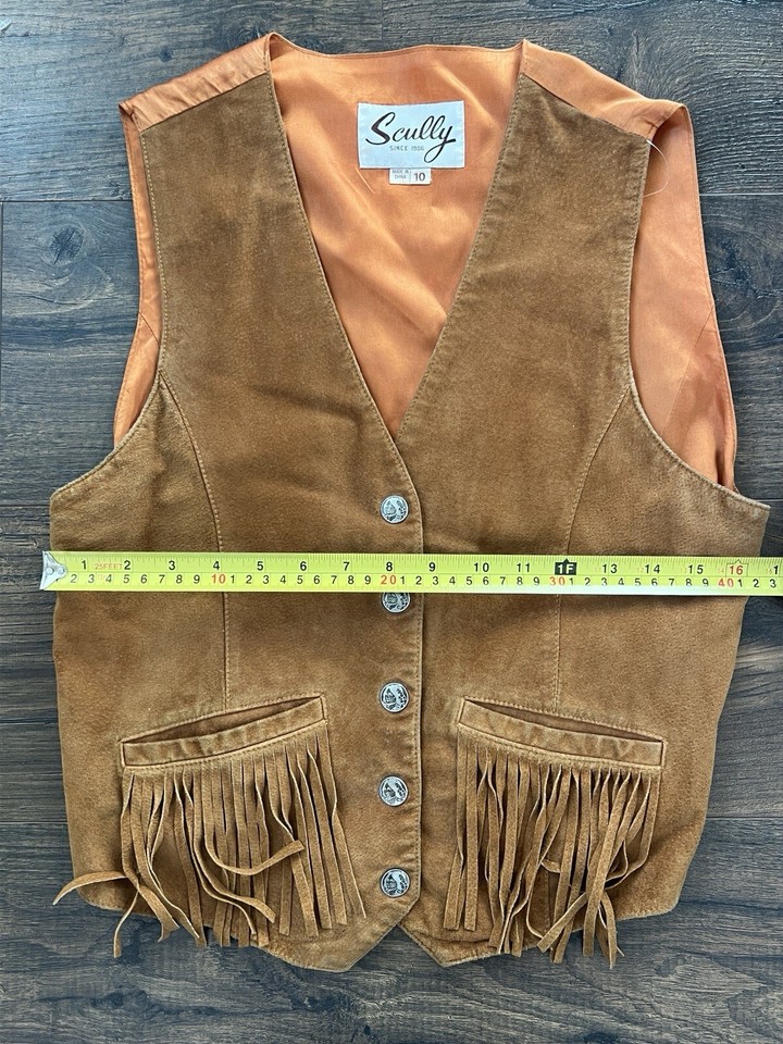 Vintage Scully Vest Womens 10 Brown Suede Leather Fringe Western
