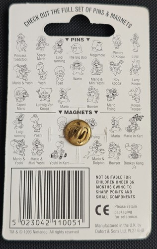 Pin Super Mario World Luigi Jumping Nintendo Insignia de plástico 1993 RARO - Imagen 2 de 2
