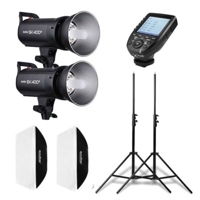 2X Godox SK400II Studio Blitz + XPro-C Blitzauslöser für Canon + Softbox +Stativ