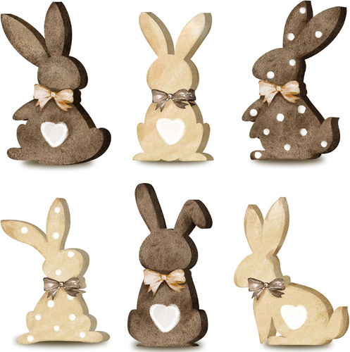 6 Pcs Easter Bunny Wooden Signs Bunny Tabletop Decor Rabbit Shape Table Sign wit - Picture 9 of 12
