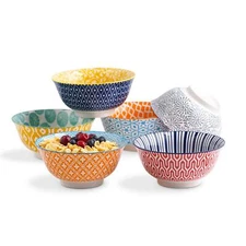 Porcelain 20oz Cereal Bowl Set - Set of 6 6 inch Soup Bowls Ceramic bowls for...