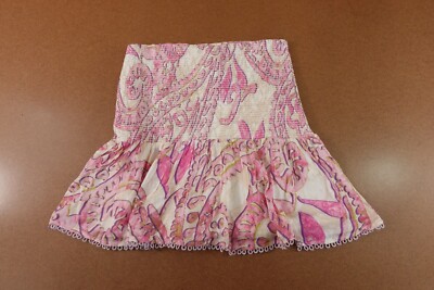 River Island Womens Small Pink Metallic Print High Rise Smocked Mini Skirt  NWT