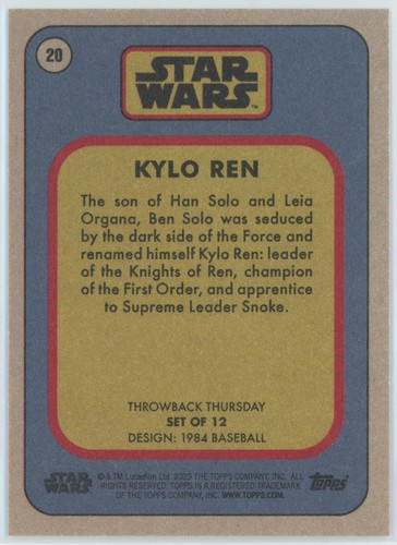 KYLO REN 2023 Topps Throwback Thursday Star Wars Edition #20 - PR 1380 - Picture 2 of 2