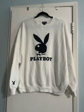 Playboy By Pacsun Sweatshirt Mens Crew Neck Graphic white Black small Oversized