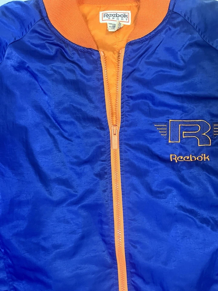 Vintage REEBOK Sport Blue Orange VARSITY BOMBER Nylon Jacket Embroidered Size L - Image 3 of 4